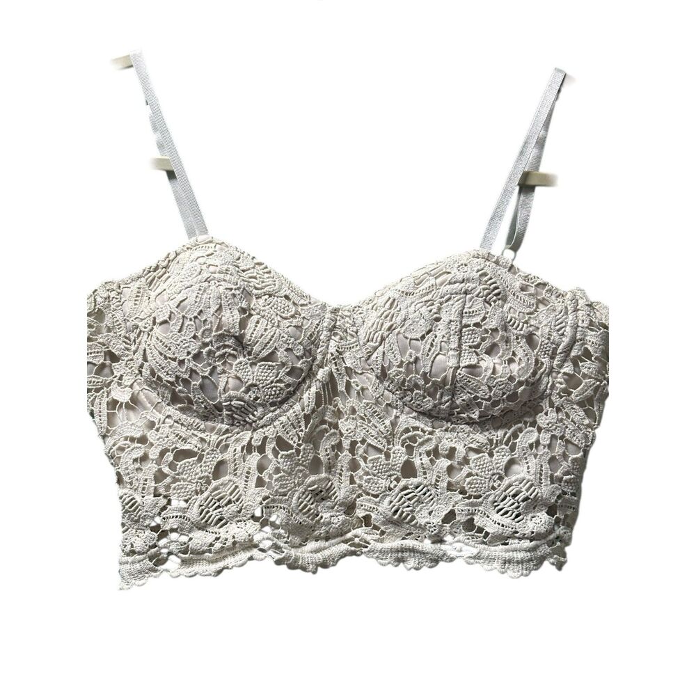 Vintage Papaya USA Off White Lace Boho Crop Top Bralette - Large